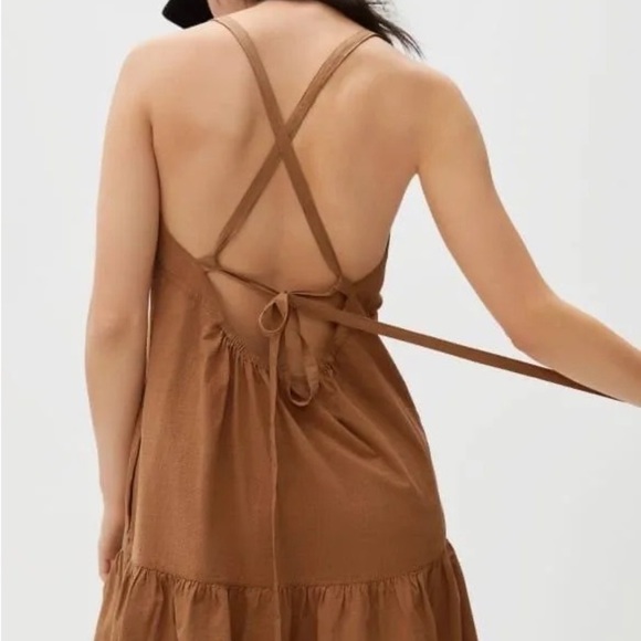 Everlane Pinafore Cotton Midi Cottagecore Tiered Summer Dress, Tan Brown size 2 - Picture 6 of 9